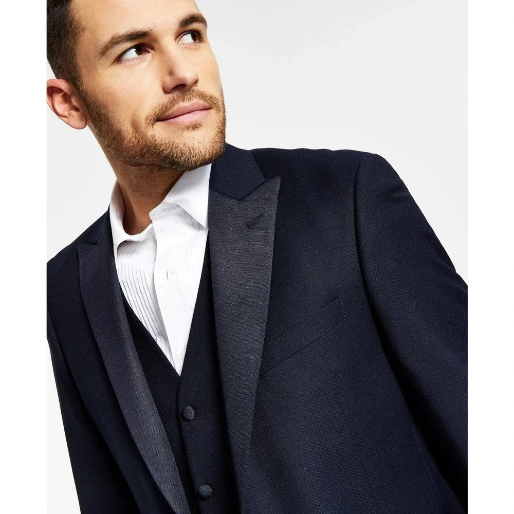 Alfani Mens Slim fit 2-pc Tuxedo Suit Jacket 42R Black Solid Pants 38W 30L